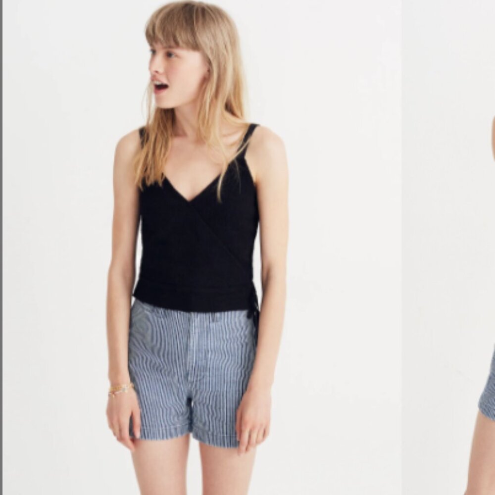 Madewell - Finale Tank Top Cropped Faux-Wrap Blouse G6365 | Small | True Black - Picture 6 of 12